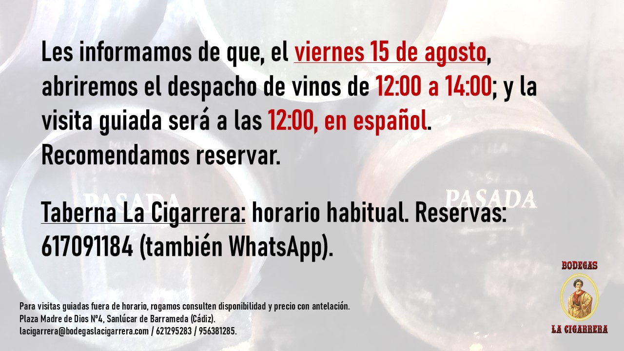 Horario 15 de agosto